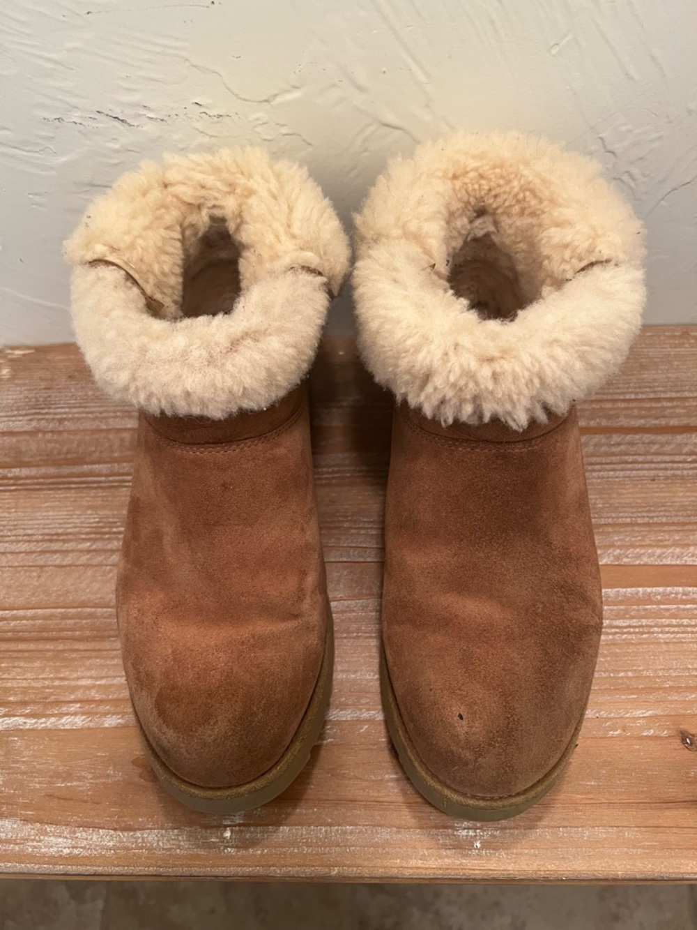 UGG Chestnut Suede Ankle Booties with Shearling Cuff